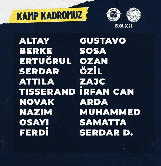 Son Dakika Spor Haberi Fenerbahce Nin Adana Demirspor Maci Kamp Kadrosu Belli Oldu Fotomac