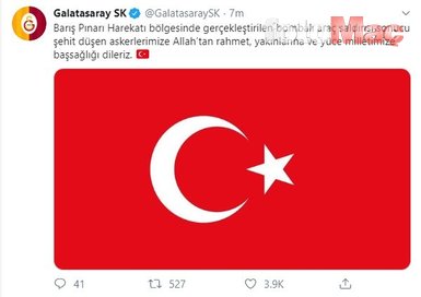 Süper Lig ekiplerinden Barış Pınarı Harekatı şehitleri için başsağlığı mesajı!
