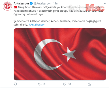 Süper Lig ekiplerinden Barış Pınarı Harekatı şehitleri için başsağlığı mesajı!