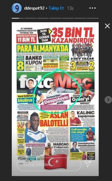 Despotovic’ten Fotomaç paylaşımı - Despotovic’ten Fotomaç paylaşımı - Futbol -
