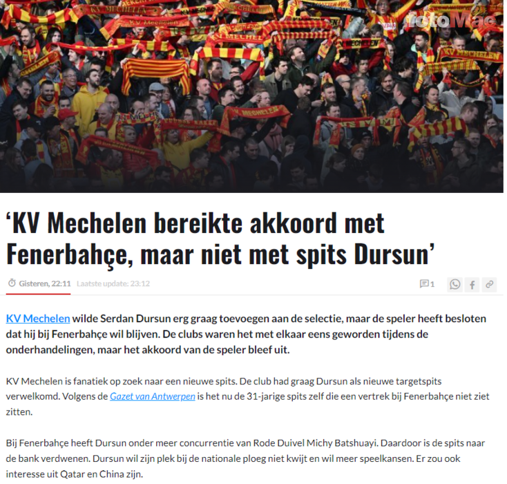 FENERBAHÇE TRANSFER HABERİ: Serdar Dursun KV Mechelen'i reddetti! Yeni hedef Michy Batshuayi