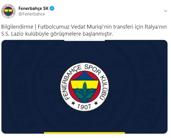 Son dakika: Fenerbahçe Vedat Muriç'in Lazio transferini resmen açıkladı! - 1