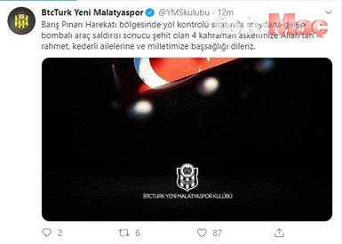 Süper Lig ekiplerinden Barış Pınarı Harekatı şehitleri için başsağlığı mesajı!