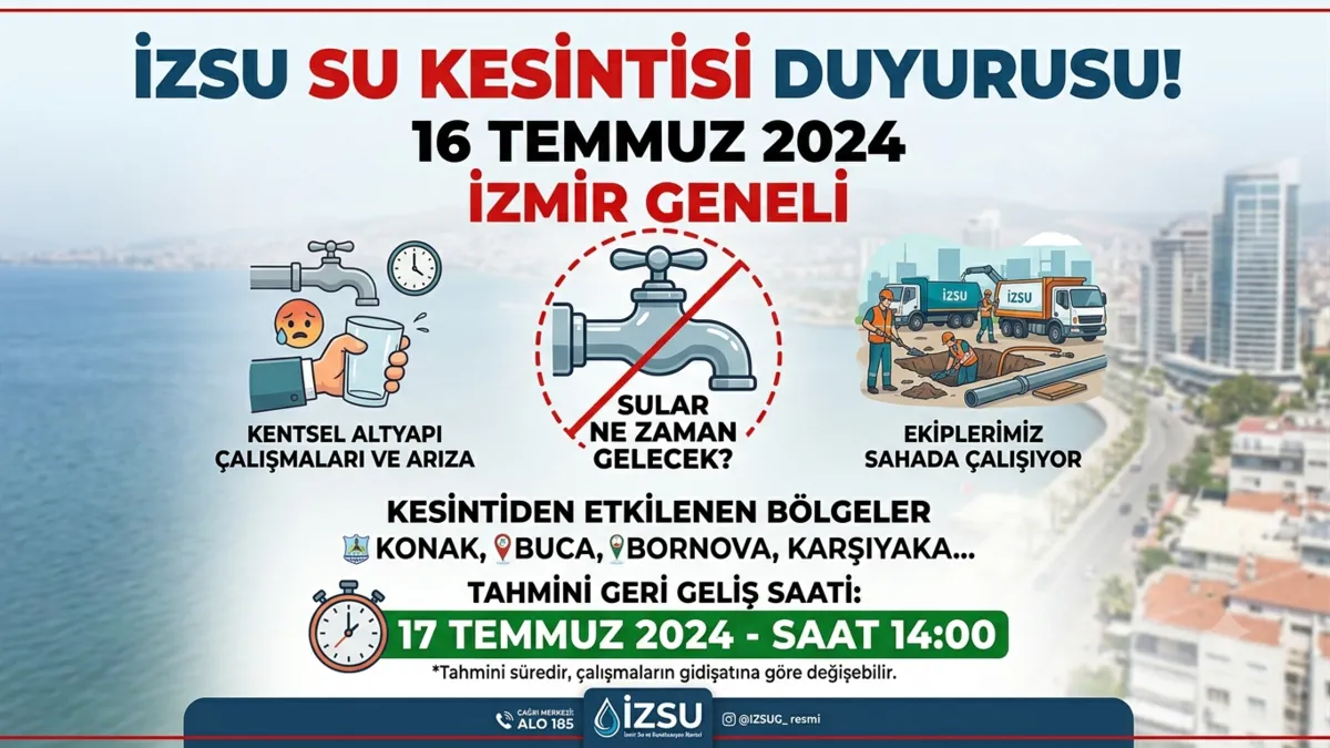 İzmir su kesintisi! 16 Temmuz İZSU su kesintisi ne zaman bitecek? İzmir İZSU su kesintisi sorgulama ekranı