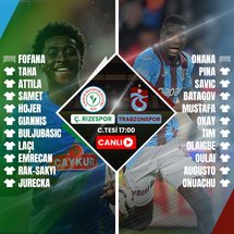 <p><strong><a href="https://www.fotomac.com.tr/canli-skor/caykur_rizespor-trabzonspor-maci-61720560" target="_blank"><span style="background-color:#FFFF99">Çaykur Rizespor-Trabzonspor maçını canlı takip etmek için tıklayın...</span></a></strong></p>

<p>Milli aranın sona ermesiyle Trendyol Süper Lig'de heyecan 9. hafta maçları ile devam ediyor. Zirve yarışını sürdürmek isteyen Trabzonspor, Çaykur Didi'de Rizespor'un konuğu oluyor. Sezonda muhteşem bir başlangıçla 17 puan toplayan Fatih Tekke'nin öğrencileri, lider Galatasaray'ın 5 puan gerisinde. Çaykur Rizespor ise 7 maçta 8 puanla 12. sırada yer alıyor.</p>

<p>Mücadeleyi haberimizden canlı olarak takip edebilirsiniz.</p>

<p><strong><span style="background-color:#FFFF00">ÇAYKUR RİZESPOR-TRABZONSPOR MAÇI NE ZAMAN, SAAT KAÇTA, HANGİ KANALDA?</span></strong></p>

<p>Çaykur Rizespor-Trabzonspor maçı 18 Ekim Cumartesi günü saat 17.00'de başladı. Karşılaşma beIN Sports 1 ekranlarından canlı yayınlanıyor</p>

<p><strong><span style="background-color:#FFFF00">ÇAYKUR RİZESPOR-TRABZONSPOR MAÇI İLK 11'LERİ</span></strong></p>

<p><strong>Trabzonspor: </strong>Onana, Pina, Savic, Batagov, Mustafa, Okay, Tim, Olaigbe, Oulai, Augusto, Onuachu</p>

<p><strong>Çaykur Rizespor: </strong>Fofana, Taha, Attila, Samet, Hojer, Papanikolaou, Buljubasic, Laçi, Emrecan, Rak-Sakyi, Jurecka</p>

<p><a href="https://www.fotomac.com.tr/canli-skor/caykur_rizespor-trabzonspor-maci-61720560" target="_blank"><img alt="" src="https://iftm.tmgrup.com.tr/2025/10/18/caykur-rizespor-trabzonspor-canli-1760795100169.gif" title="caykur-rizespor-trabzonspor-canli-1760795100169.gif"></a></p>

<p> </p>