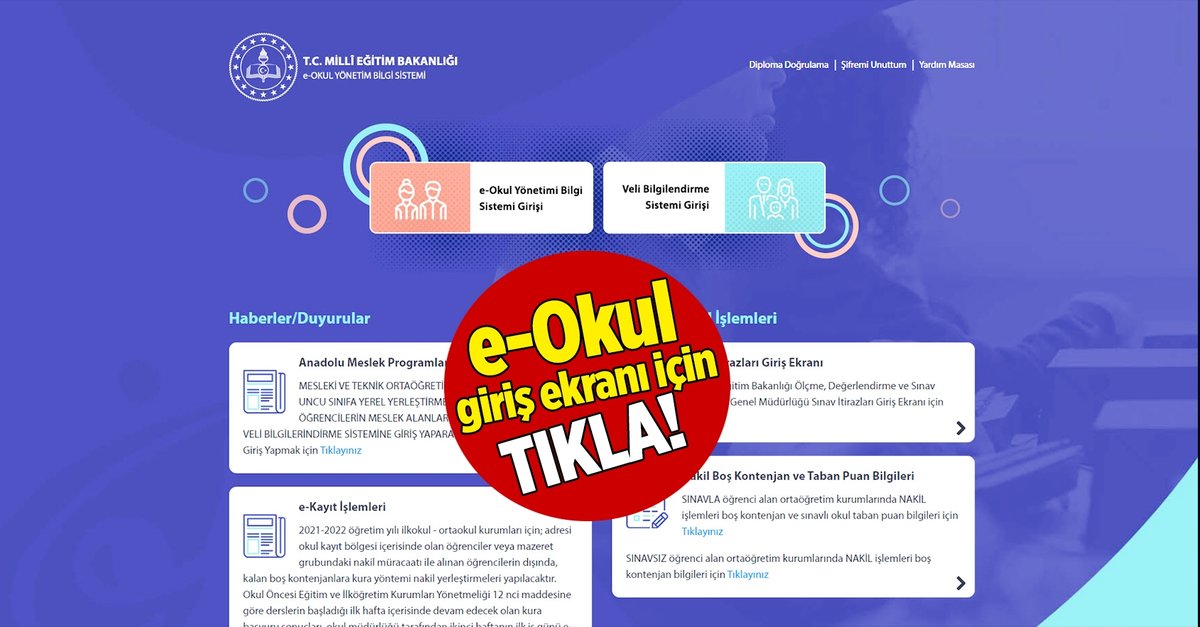E Okul Veli Bilgilendirme Sistemi Giris Ekrani Tikla Fotomac