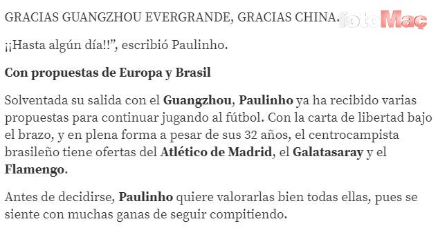 Son dakika transfer haberleri: Galatasaray'dan Paulinho operasyonu! İspanyol basını duyurdu