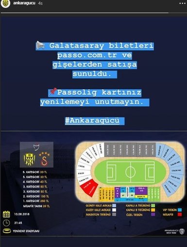 Ankaragücü - Galatasaray maçı bilet fiyatları