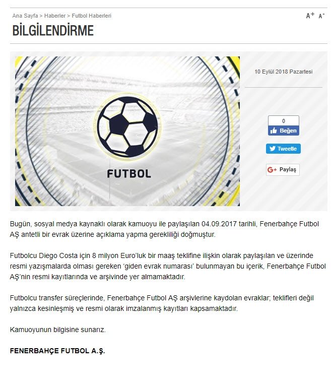 Fenerbahce Den Diego Costa Aciklamasi Son Dakika Fenerbahce Haberleri Fotomac