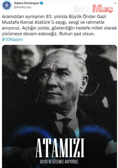 Spor camiasından 10 Kasım Atatürk’ü Anma Günü mesajları!