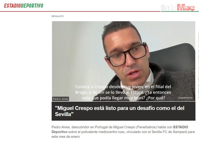 Fenerbahçeli Crespo'yu keşfeden Pedro Alves'ten transfer açıklaması! "Sevilla..."