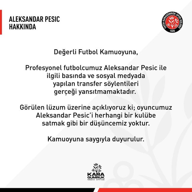 Son dakika: Fenerbahçe'nin transfer etmek istediği Aleksandar Pesic için Fatih Karagümrük'ten resmi açıklama geldi!