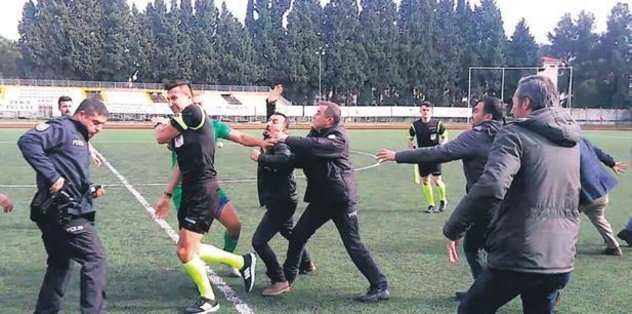 Amatör maçta çirkin saldırı