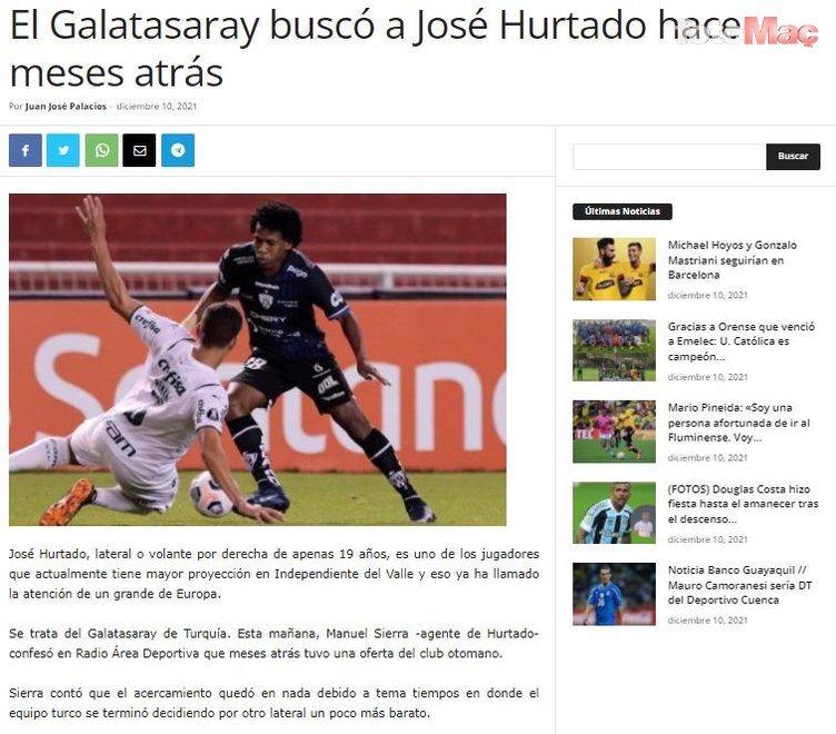 GALATASARAY TRANSFER HABERLERİ - Jose Hurtado'nun menajerinden Galatasaray itirafı! "Aylar önce..."