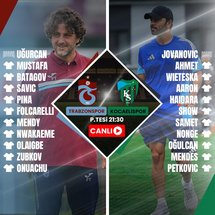 <p>Trendyol Süper Lig'de açılış haftasının son maçı Trabzonspor ile Kocaelispor arasında oynanıyor. Papara Park'taki nefes kesen mücadelede bordo mavililer, taraftarları önünde galibiyetli bir başlangıç yapmayı hedeflerken Kocaelispor, 16 yıl sonra yükseldiği Süper Lig'in daimi takımı olmak adına açılışı 3 puan ile yapmak istiyor.</p>

<p>Mücadeleyi haberimizden canlı olarak takip edebilirsiniz.</p>

<p><strong><span style="color:#993366"><span style="background-color:#00CCFF">TRABZONSPOR-KOCAELİSPOR MAÇI NE ZAMAN, SAAT KAÇTA, HANGİ KANALDA?</span></span></strong></p>

<p>Trabzonspor-Kocaelispor maçı 11 Ağustos Pazartesi günü saat 21.30'da başladı. Karşılaşma beIN Sports 1 ekranlarından canlı yayınlanıyor.</p>

<p><strong><span style="color:#993366"><span style="background-color:#00CCFF">TRABZONSPOR-KOCAELİSPOR MAÇI İLK 11'LER</span></span></strong></p>

<p><strong>Trabzonspor: </strong>Uğurcan, Mustafa, Batagov, Savic, Pina, Folcarelli, Mendy, Nwakaeme, Olaigbe, Zubkov, Onuachu</p>

<p><strong>Kocaelispor: </strong>Jovanovic, Ahmet, Wieteska, Appindangoye, Haidara, Show, Samet, Nonge, Oğulcan, Mendes, Petkovic</p>

<p><a href="https://www.fotomac.com.tr/canli-skor/2025/08/11/super-lig-25-26_131873/trabzonspor-kocaelispor-maci-61720406" target="_blank"><img alt="" src="https://iftm.tmgrup.com.tr/2025/08/11/trabzonspor-kocaelispor-canli-1754936595514.gif" title="trabzonspor-kocaelispor-canli-1754936595514.gif"></a></p>