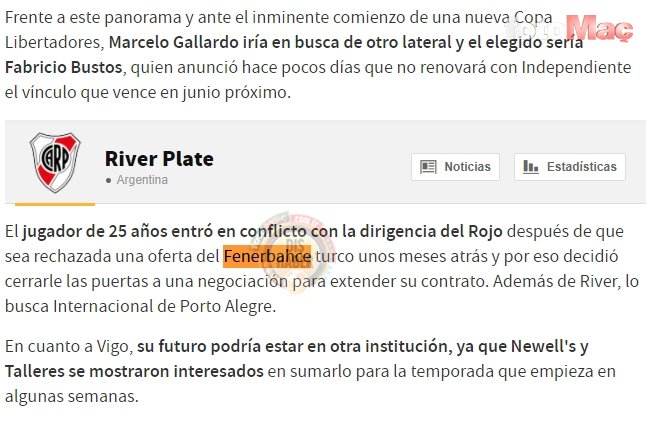 Fenerbahçe'ye Fabricio Bustos transferinde River Plate rakip oldu!