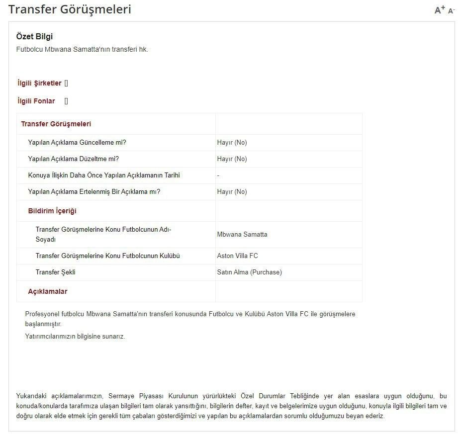 Fenerbahce Samatta Yi Kap A Bildirdi Fotomac