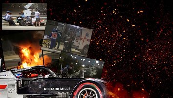 Formula 1 Bahreyn GP'sinde inanılmaz kaza! Romain Grosjean'ın aracı alev topuna döndü
