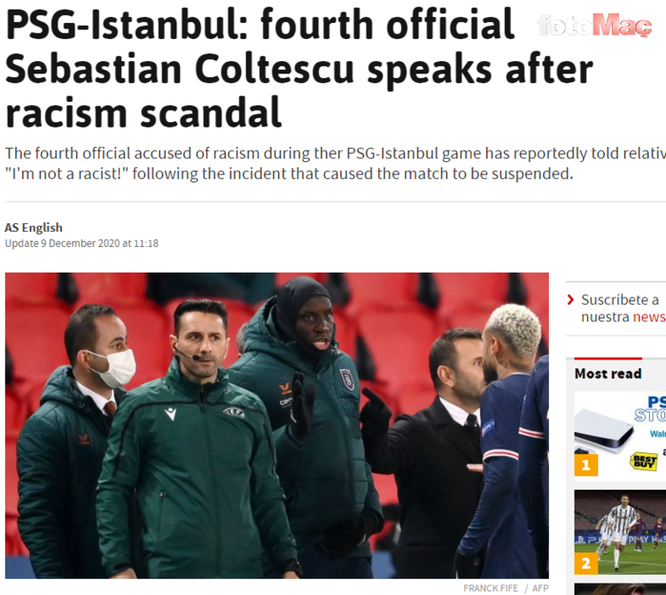 PSG Başakşehir maçının ırkçı hakemi Sebastian Coltescu'dan açıklama geldi!