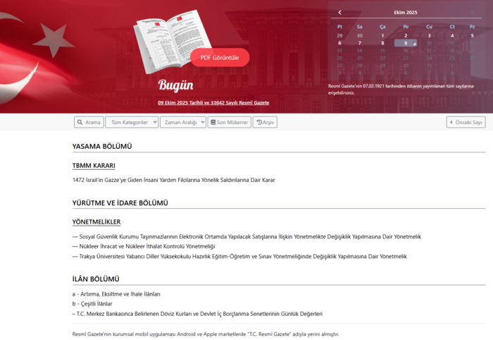 9 Ekim 2025 Resmi Gazete kararları