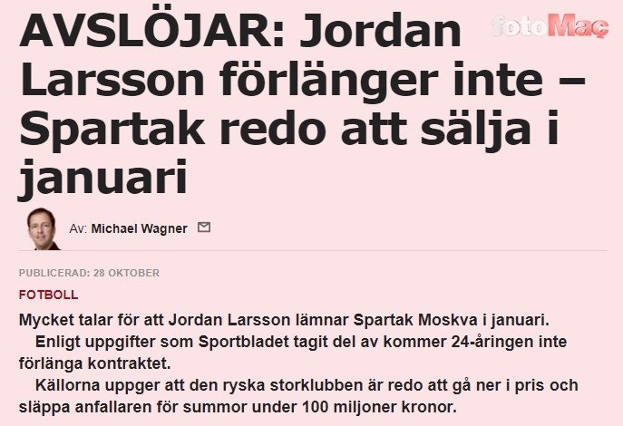 Galatasaray'a Jordan Larsson transferi müjdesi! Sözleşmeyi reddetti ve ocakta...