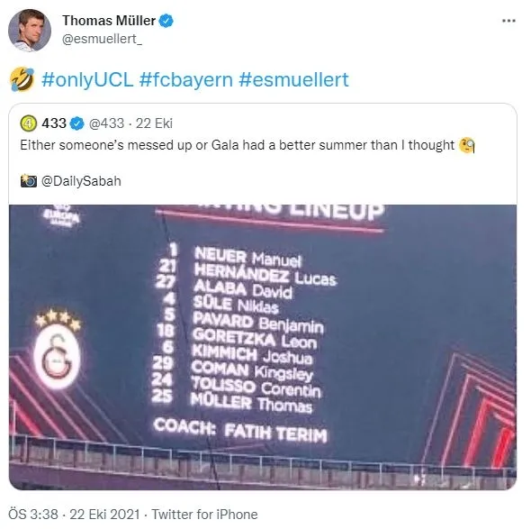 GALATASARAY HABERLERİ - Bayern Münih'in yıldızı Thomas Müller'den Galatasaray paylaşımı! Gülerek tepki verdi... - 1