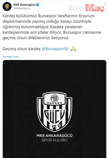 Süper Lig ekiplerinden Bursaspor camiasına geçmiş olsun mesajı!