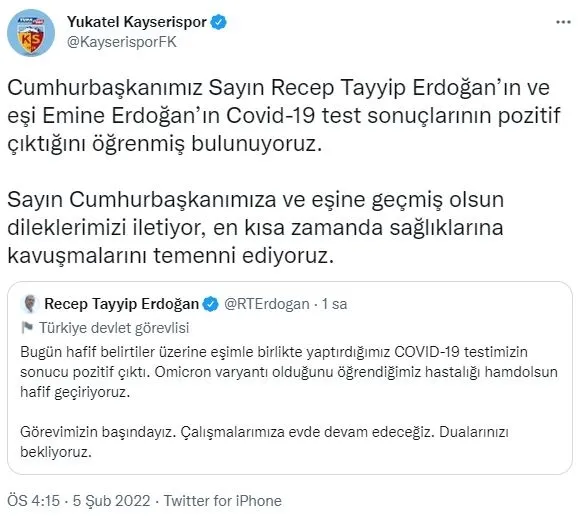 Süper Lig ekiplerinden Başkan Recep Tayyip Erdoğan ve eşi Emine Erdoğan'a geçmiş olsun mesajları! - 10