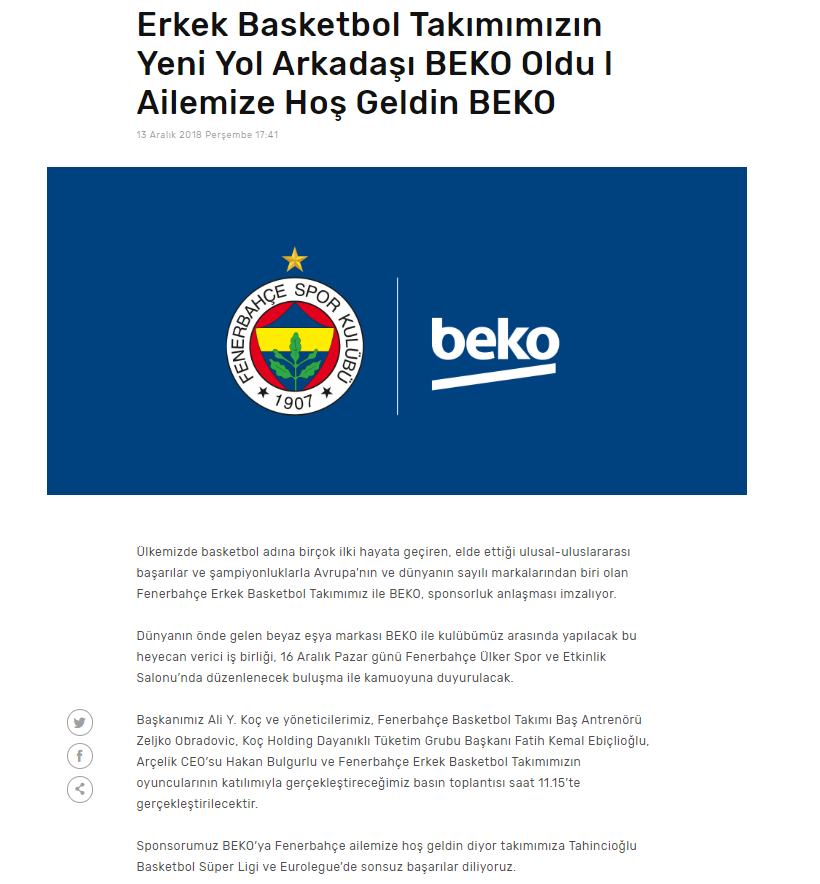 Fenerbahce Nin Yeni Sponsoru Beko Oldu Son Dakika Fenerbahce Haberleri Fotomac
