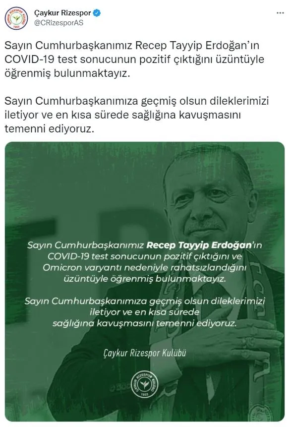 Süper Lig ekiplerinden Başkan Recep Tayyip Erdoğan ve eşi Emine Erdoğan'a geçmiş olsun mesajları! - 8
