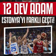 <p>FIBA EuroBasket 2025 (Avrupa Basketbol Şampiyonası) A Grubu 4. maçıda A Milli Erkek Basketbol Takımımız Estonya'ı 85-65'li skorla mağlup etti. Grupta 4'te 4 yapan Ay-Yıldızlıar ilk 2 sırada bitirmeyi garantiledi.</p>

<p>12 Dev Adam gruptaki son maçında grup liderliği için 3 Eylül Çarşamba günü Sırbistan ile karşılaşacak. </p>

<p>12 Dev Adam'da Alperen Şengün 21 sayı ile karşılaşmanın en skorer ismi olurken, Ercan Osmani 14 sayı, Adem Bona 12 sayı, Cedi Osman 11 sayı kaydetti.</p>

<p>Estonya'da ise Kristian Kullamae 16 sayıya mücadele etti.</p>