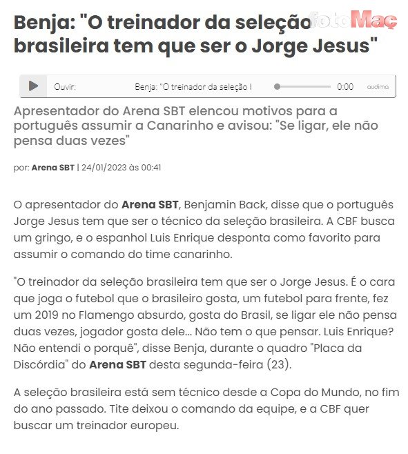 FENERBAHÇE HABERLERİ: Brezilya'da Jorge Jesus sesleri yükseliyor! "Milli Takım'ın teknik direktörü..."