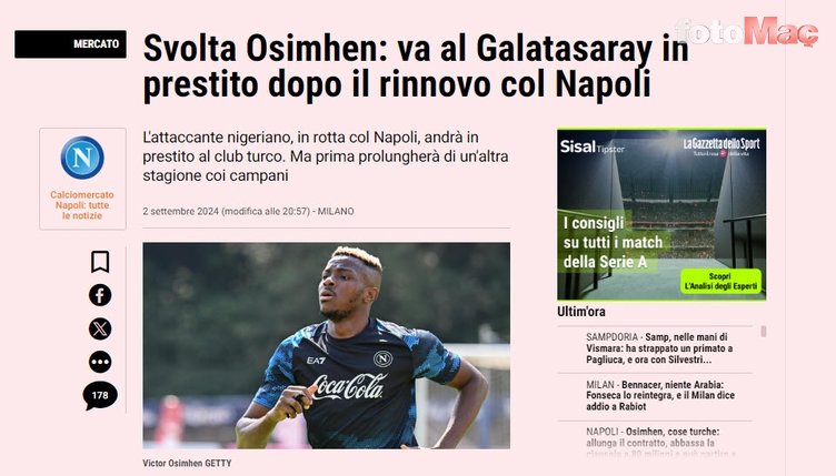 GALATASARAY HABERİ - Osimhen transferi Avrupa'da büyük ses getirdi! İşte atılan manşetler