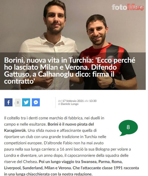 Fabio Borini İtalyan basınına konuştu! "60 bin Beşiktaş taraftarı..."