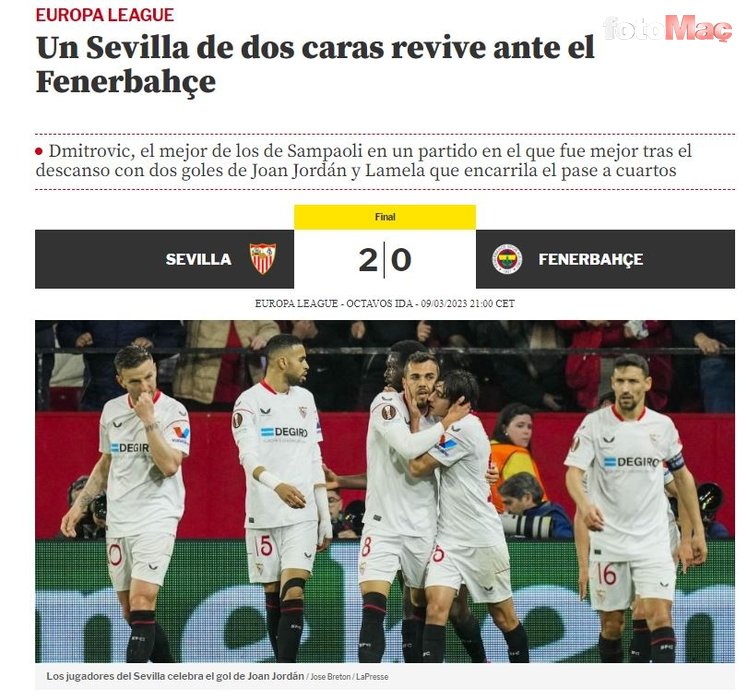 Sevilla-Fenerbahçe maçı İspanya basınında!