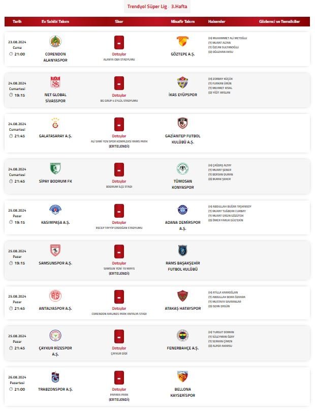 Trendyol Süper Lig'de 3. haftanın hakemleri belli oldu! trendyol super ligde 3 haftanin hakemleri belli oldu 1724314909300