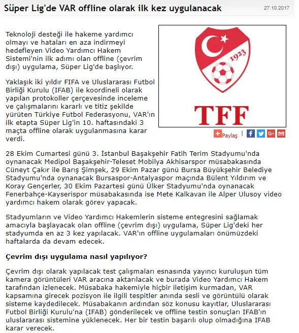 TFF açıkladı! Video hakem yarın başlıyor - 1
