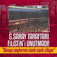 <p>Trendyol Süper Lig'in 32. haftasında Galatasaray ile Sipay Bodrum FK karşı karşıya geldi.</p>

<p>Sarı kırmızılı taraftarlar Gazze'de yaşanan insanlık dramına sessiz kalmadı.</p>

<p>Galatasaray taraftarları stadyumda, 'Filistin'de insanlık ölüyor. Dünya soykırımı canlı canlı izliyor' ve 'Kudüs özgür değilse dünya tutsaktır' mesajlarını paylaştı.</p>

<p>İ<strong>ŞTE O GÖRÜNTÜLER</strong></p>

<p><img alt="" data-pimg="https://iaftm.tmgrup.com.tr/b4a5f0/0/0/0/0/0/0?u=https://iftm.tmgrup.com.tr/2025/04/18/galatasaraydan-filistine-destek-pankarti-1744995862191.jpg&amp;mw=1366" src="https://iaftm.tmgrup.com.tr/2ebb82/0/0/0/0/0/0?u=https://iftm.tmgrup.com.tr/2025/04/18/galatasaraydan-filistine-destek-pankarti-1744995862191.jpg&amp;mw=700" style="height:525px; width:700px" title="galatasaraydan-filistine-destek-pankarti-1744995862191.jpg"><img alt="" data-pimg="https://iaftm.tmgrup.com.tr/d1ca60/0/0/0/0/0/0?u=https://iftm.tmgrup.com.tr/2025/04/18/galatasaraydan-filistine-destek-pankarti-1744995862852.jpg&amp;mw=1366" src="https://iaftm.tmgrup.com.tr/bcd443/0/0/0/0/0/0?u=https://iftm.tmgrup.com.tr/2025/04/18/galatasaraydan-filistine-destek-pankarti-1744995862852.jpg&amp;mw=700" style="height:525px; width:700px" title="galatasaraydan-filistine-destek-pankarti-1744995862852.jpg"><img alt="" data-pimg="https://iaftm.tmgrup.com.tr/e7da51/0/0/0/0/0/0?u=https://iftm.tmgrup.com.tr/2025/04/18/galatasaraydan-filistine-destek-pankarti-1744995868482.jpg&amp;mw=1366" src="https://iaftm.tmgrup.com.tr/e447af/0/0/0/0/0/0?u=https://iftm.tmgrup.com.tr/2025/04/18/galatasaraydan-filistine-destek-pankarti-1744995868482.jpg&amp;mw=700" style="height:525px; width:700px" title="galatasaraydan-filistine-destek-pankarti-1744995868482.jpg"></p>

<p> </p>
