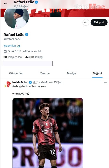SON DAKİKA TRANSFER: Arda Güler Milan'a mı transfer oluyor? Rafael Leao'dan flaş paylaşım