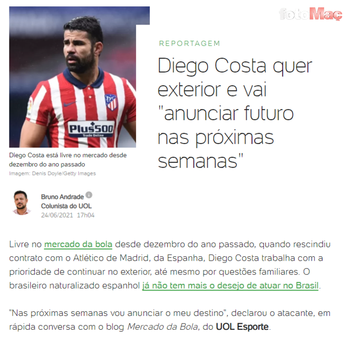 Son dakika transfer haberi: Beşiktaş’ın gündemindeki Diego Costa’dan transfer açıklaması!