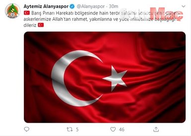 Süper Lig ekiplerinden Barış Pınarı Harekatı şehitleri için başsağlığı mesajı!