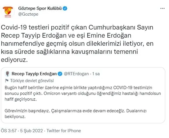 Süper Lig ekiplerinden Başkan Recep Tayyip Erdoğan ve eşi Emine Erdoğan'a geçmiş olsun mesajları! - 9