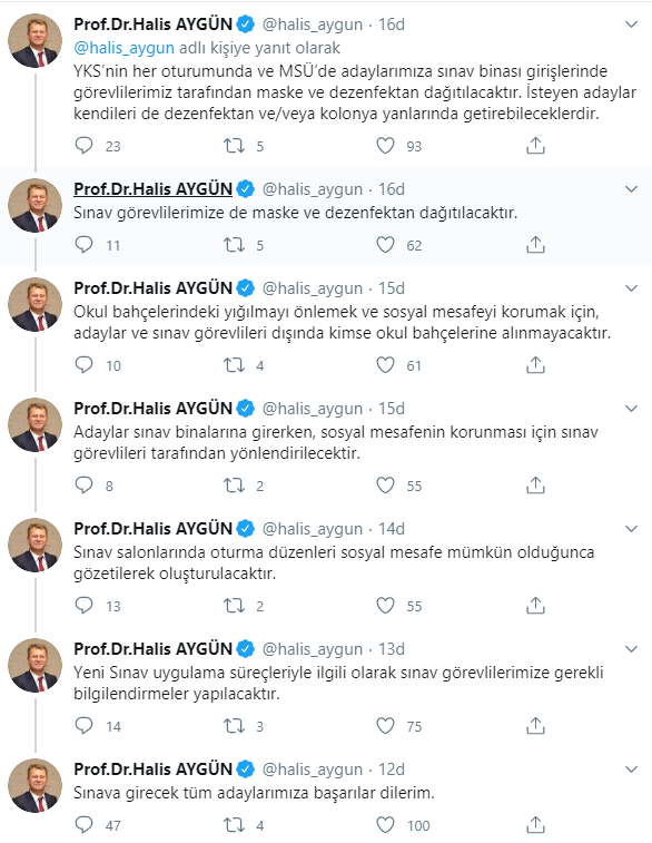 osym baskani halis aygun den sinavlar