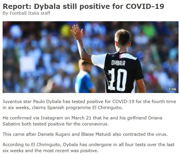 Paulo Dybala'nın corona virüsü testi 4. kez pozitif! - 2
