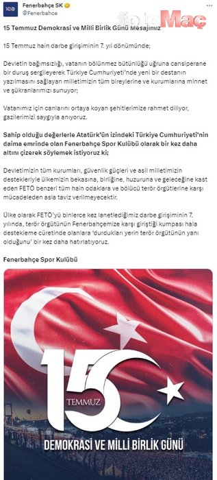 Spor camiasından 15 Temmuz mesajları!