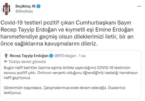 Süper Lig ekiplerinden Başkan Recep Tayyip Erdoğan ve eşi Emine Erdoğan'a geçmiş olsun mesajları! - 1