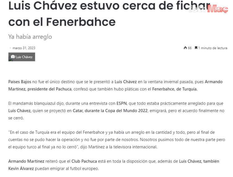 TRANSFER HABERİ: Fenerbahçe'nin Luis Chavez ile görüşmesi ortaya çıktı!