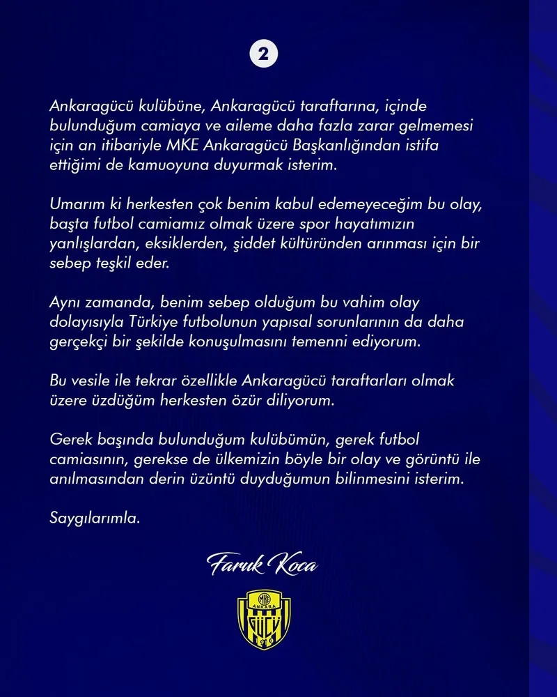 Ankaragücü Başkanı Faruk Koca görevinden istifa etti! - 2