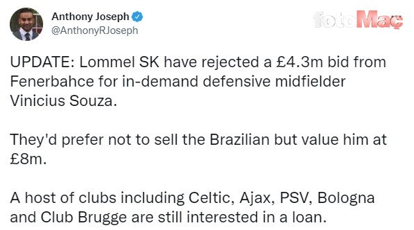 Fenerbahçe'nin Vinicius Souza için yeni teklifi ortaya çıktı! Lommel'in cevabı...