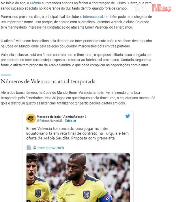 FENERBAHÇE TRANSFER HABERİ: Enner Valencia'nın talipleri bitmiyor! O takımlar açıklandı